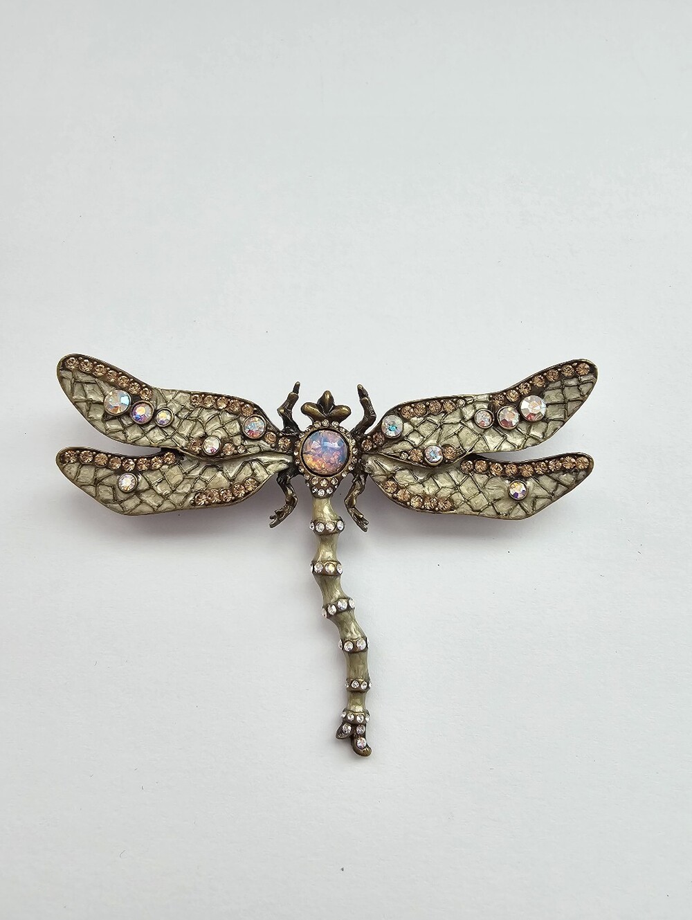 Joan Rivers Classics Collection XV Dragonfly Brooch Pin Faux Opal